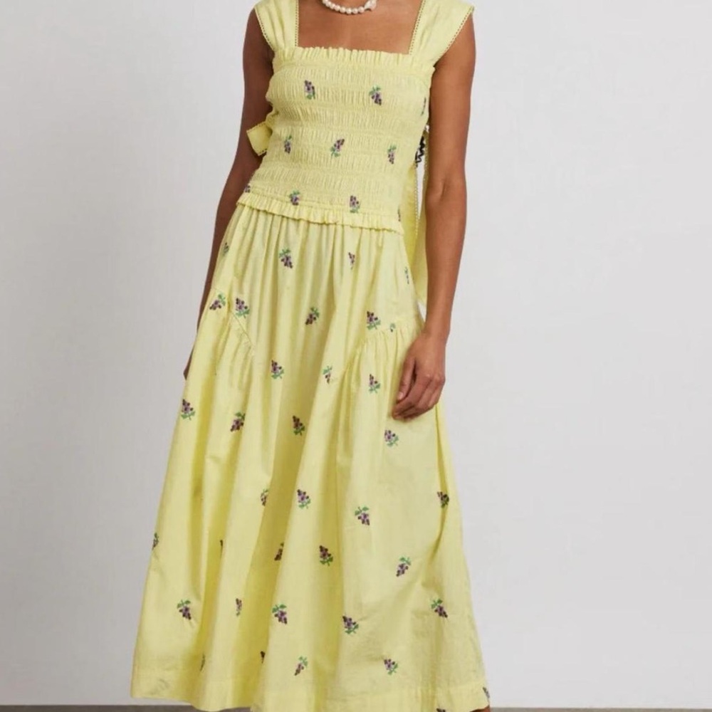 Damson Madder Tish Poplin Midi Dress - Grape Embroidery